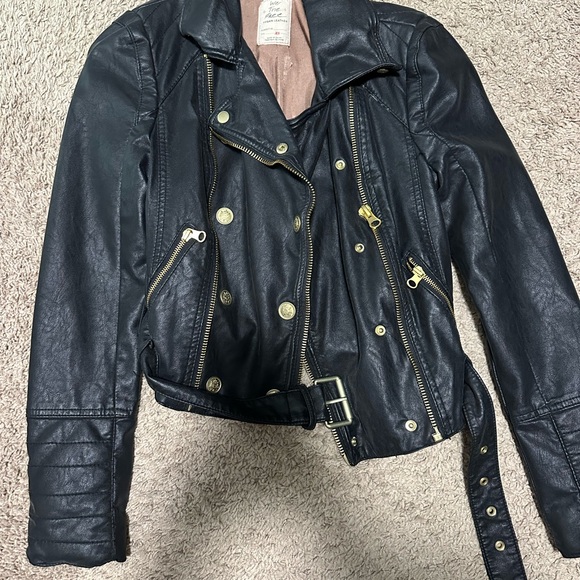 Free people Black Leather Jacket NWOT